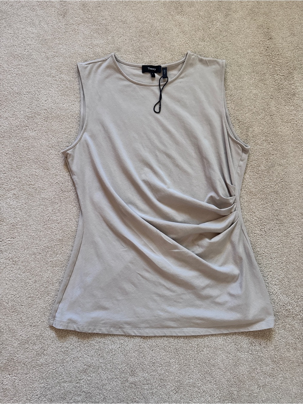 NWT Theory Sleeveless Super Soft Ruched Side Tank - Light Taupe Beige